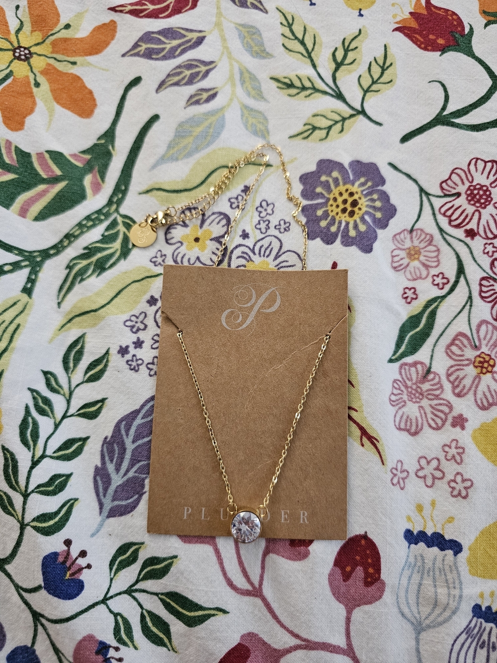 Plunder Gold Solitaire Crystal Pendant Necklace